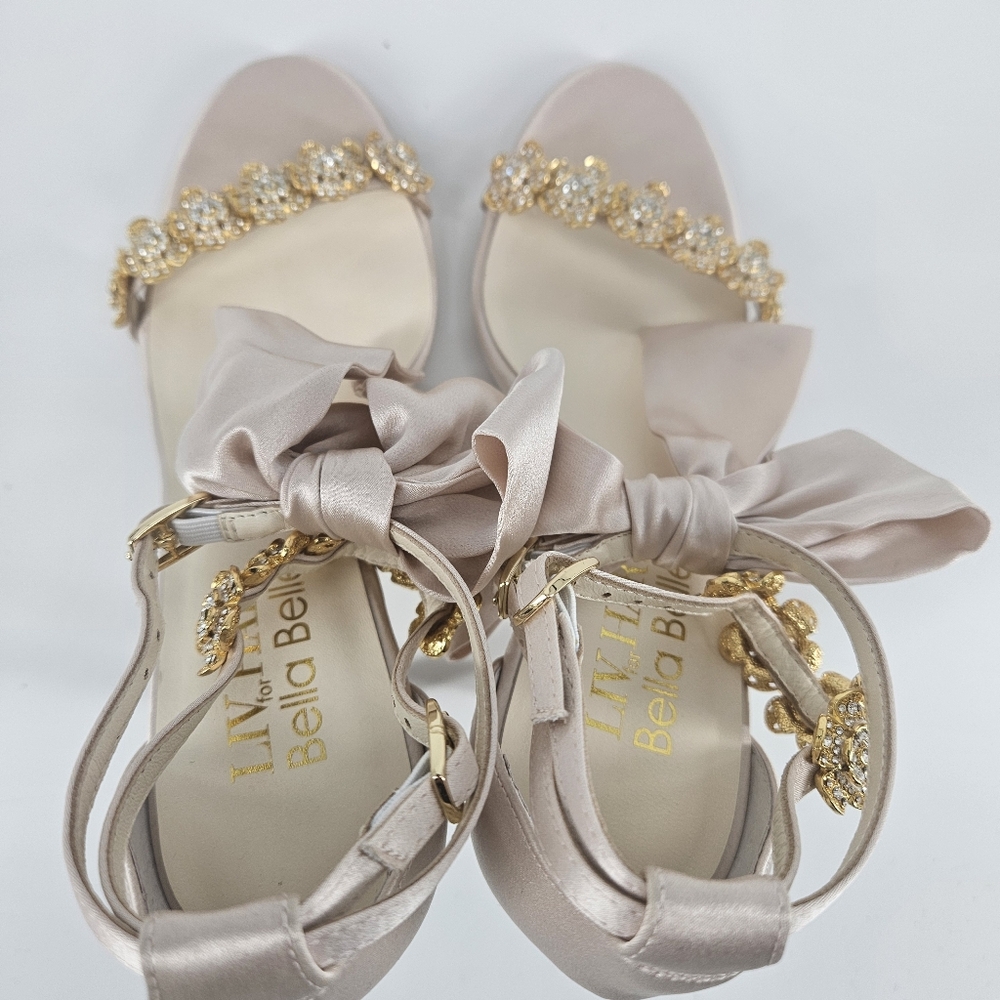 Bella Belle Blush Pink Mariee Wedding/Evening Pink Heels Shoes With Bows - Picture 12 of 15